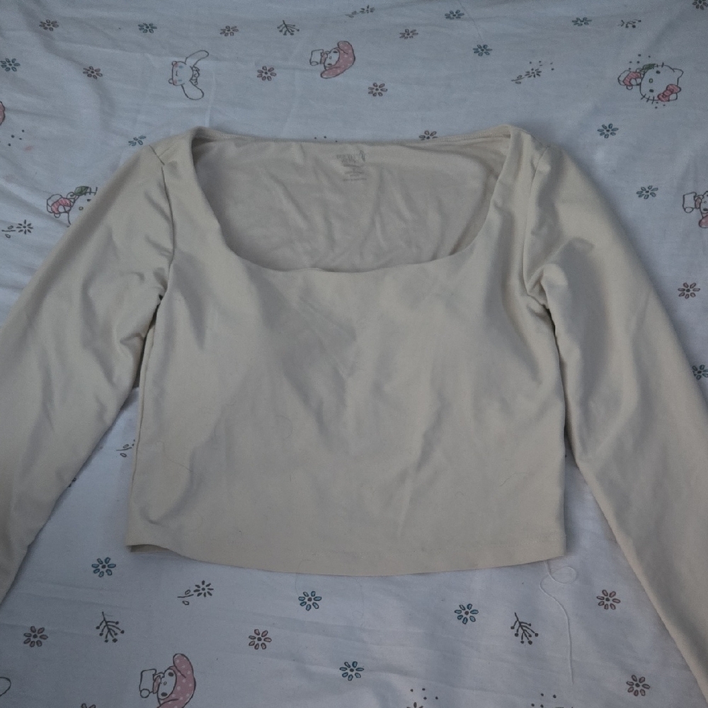 Old Navy Cream Square Neck Long-Sleeve Top